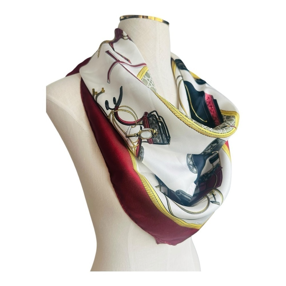 Hermès Les Voitures Nouvelles Silk Scarf Carre 90 Burgundy White Gold Clean